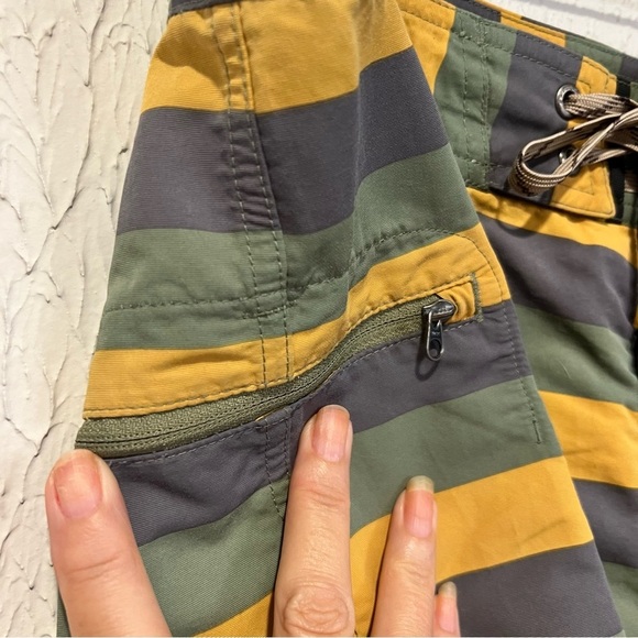 Patagonia Men's Swim Shorts - Gray, Olive and Mustard Stripes size 34 medium - Picture 2 of 8